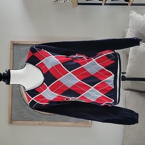 Tommy Hilfiger Argyle 100% Cotton Vintage V-neck Women Size Large‎ Sweater